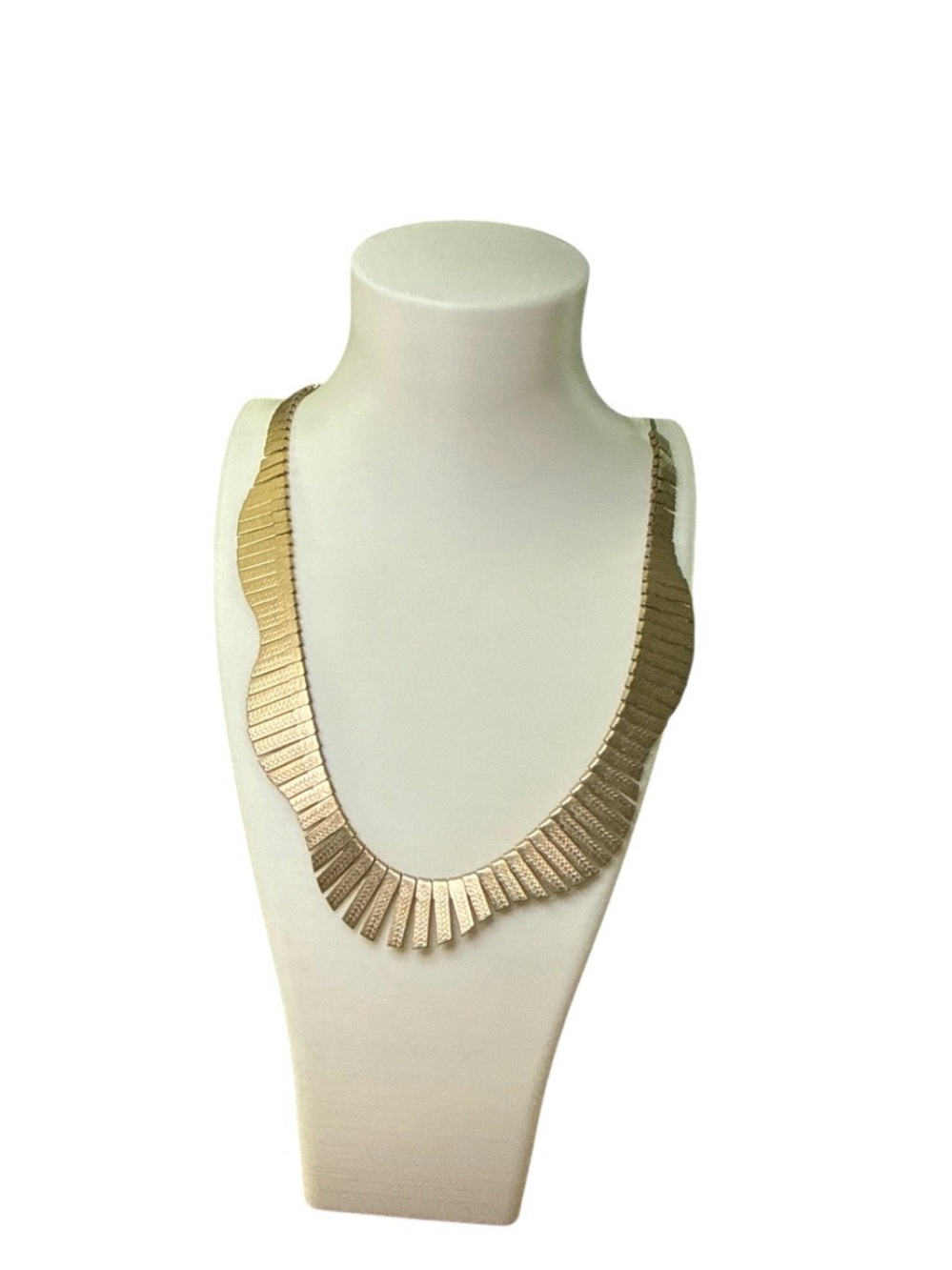 Gold Tone Collar Necklace Statement Bib 15” Adjustable Modern Chic